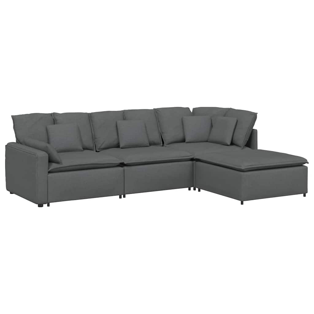 modulsofa med fodskammel og hynder stof mørkegrå