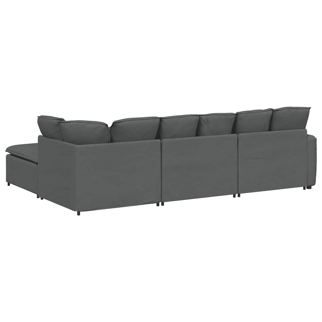 modulsofa med fodskammel og hynder stof mørkegrå