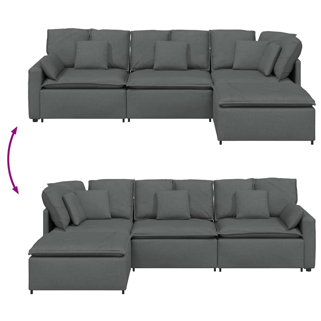 modulsofa med fodskammel og hynder stof mørkegrå