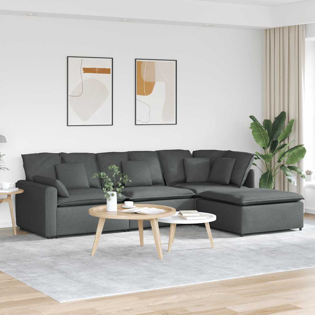 modulsofa med fodskammel og hynder stof mørkegrå