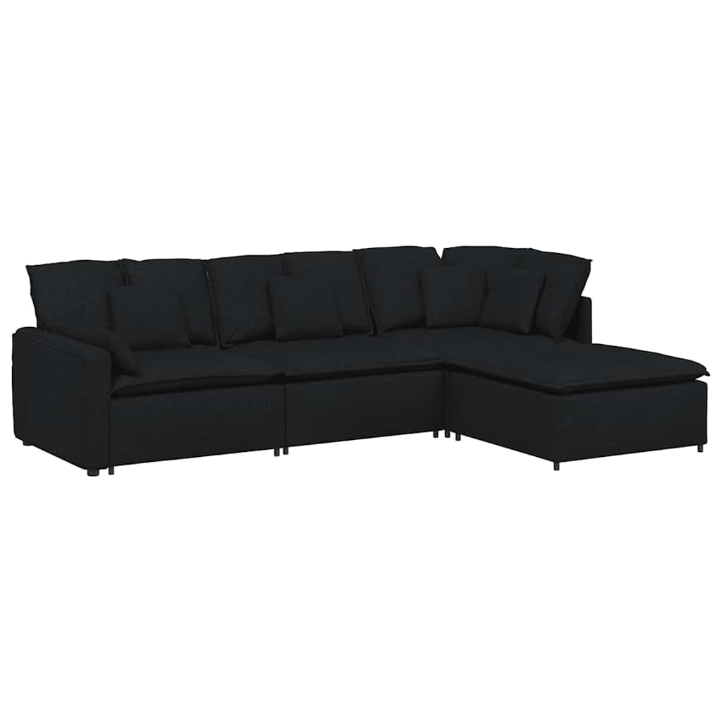 modulsofa med fodskammel og hynder stof sort