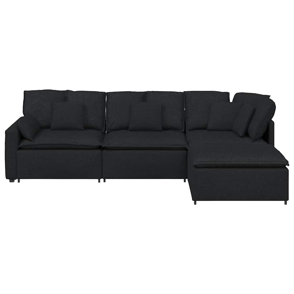 modulsofa med fodskammel og hynder stof sort