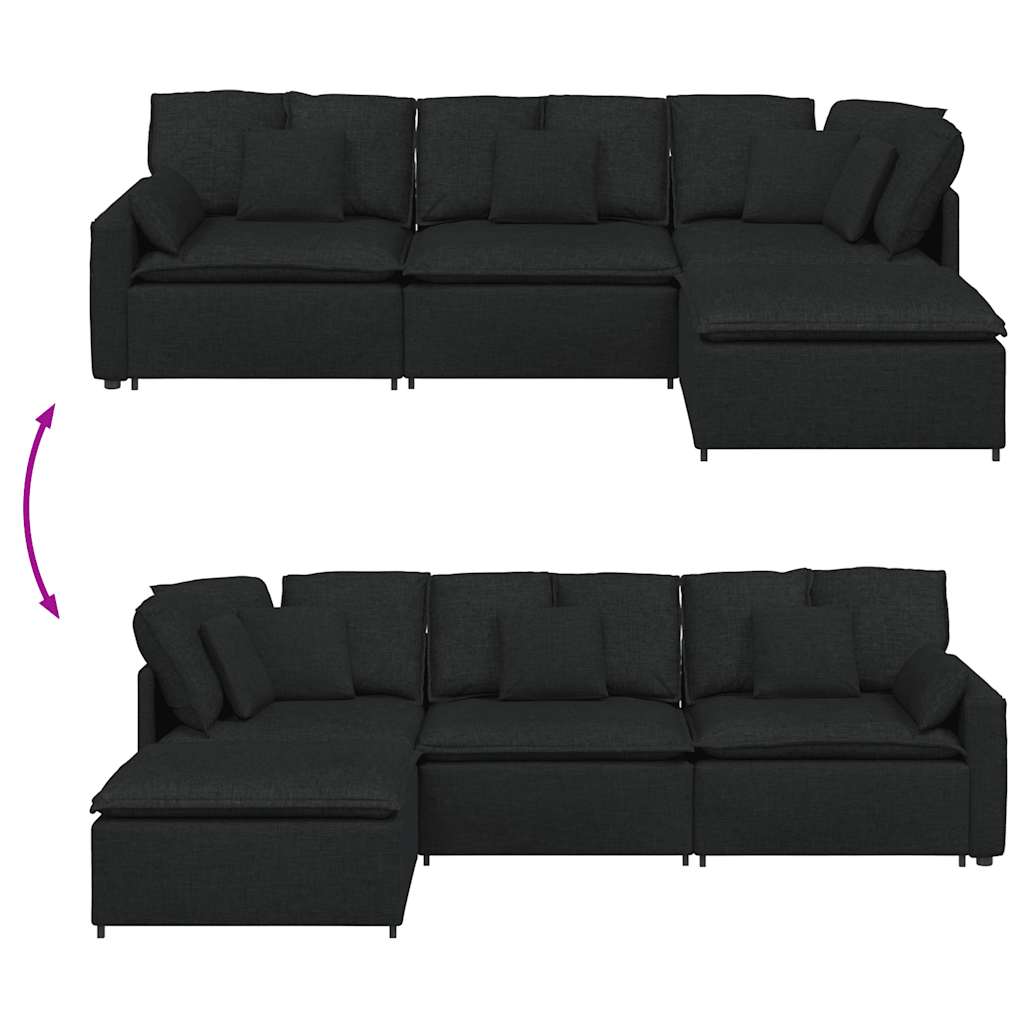 modulsofa med fodskammel og hynder stof sort
