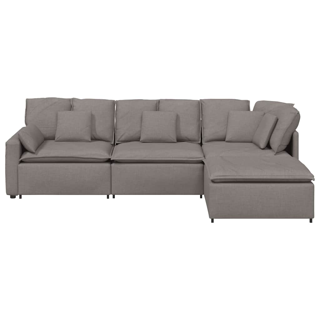 modulsofa med fodskammel og hynder stof gråbrun