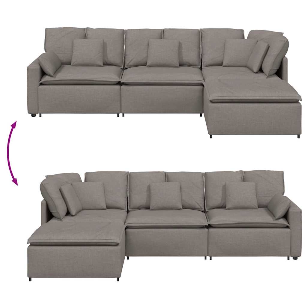 modulsofa med fodskammel og hynder stof gråbrun