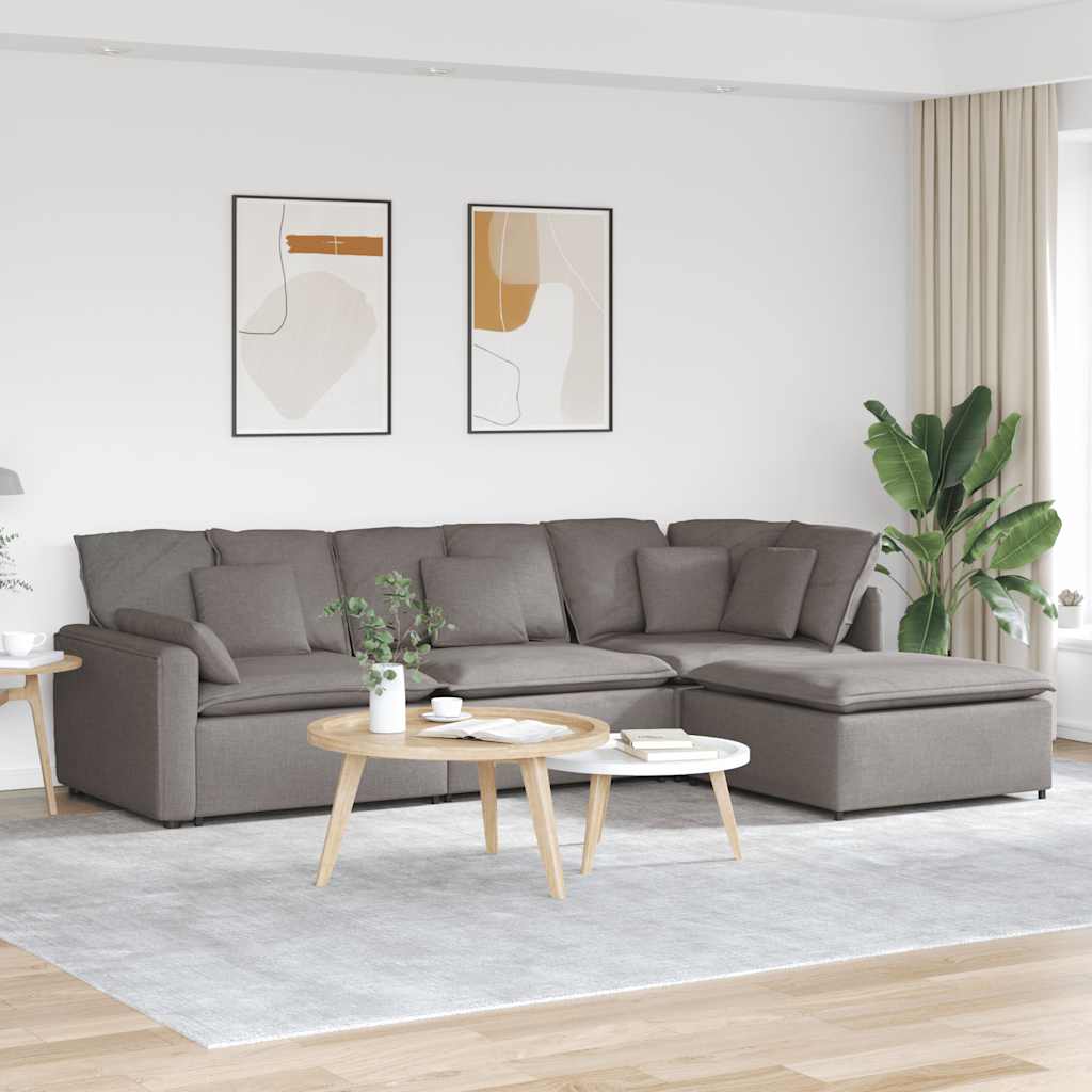 modulsofa med fodskammel og hynder stof gråbrun