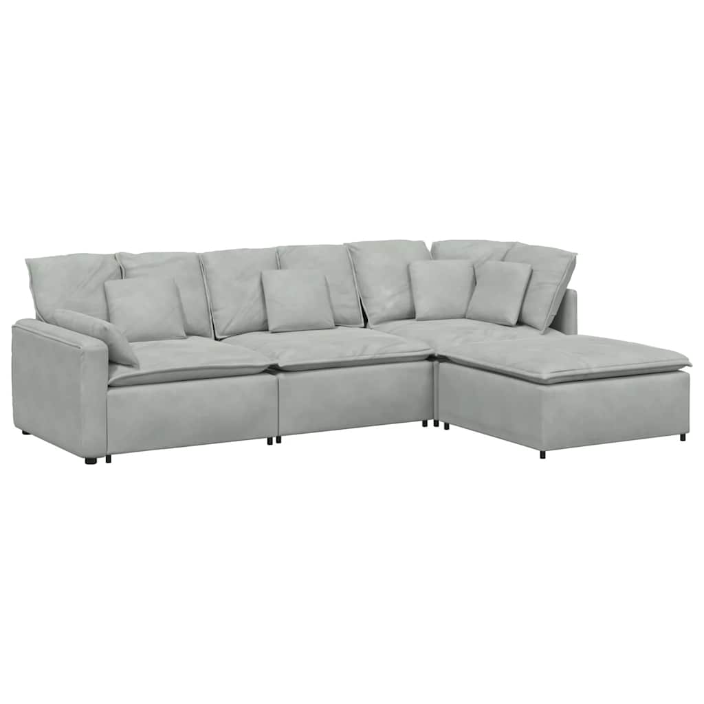 modulsofa med fodskammel og hynder fløjl lysegrå