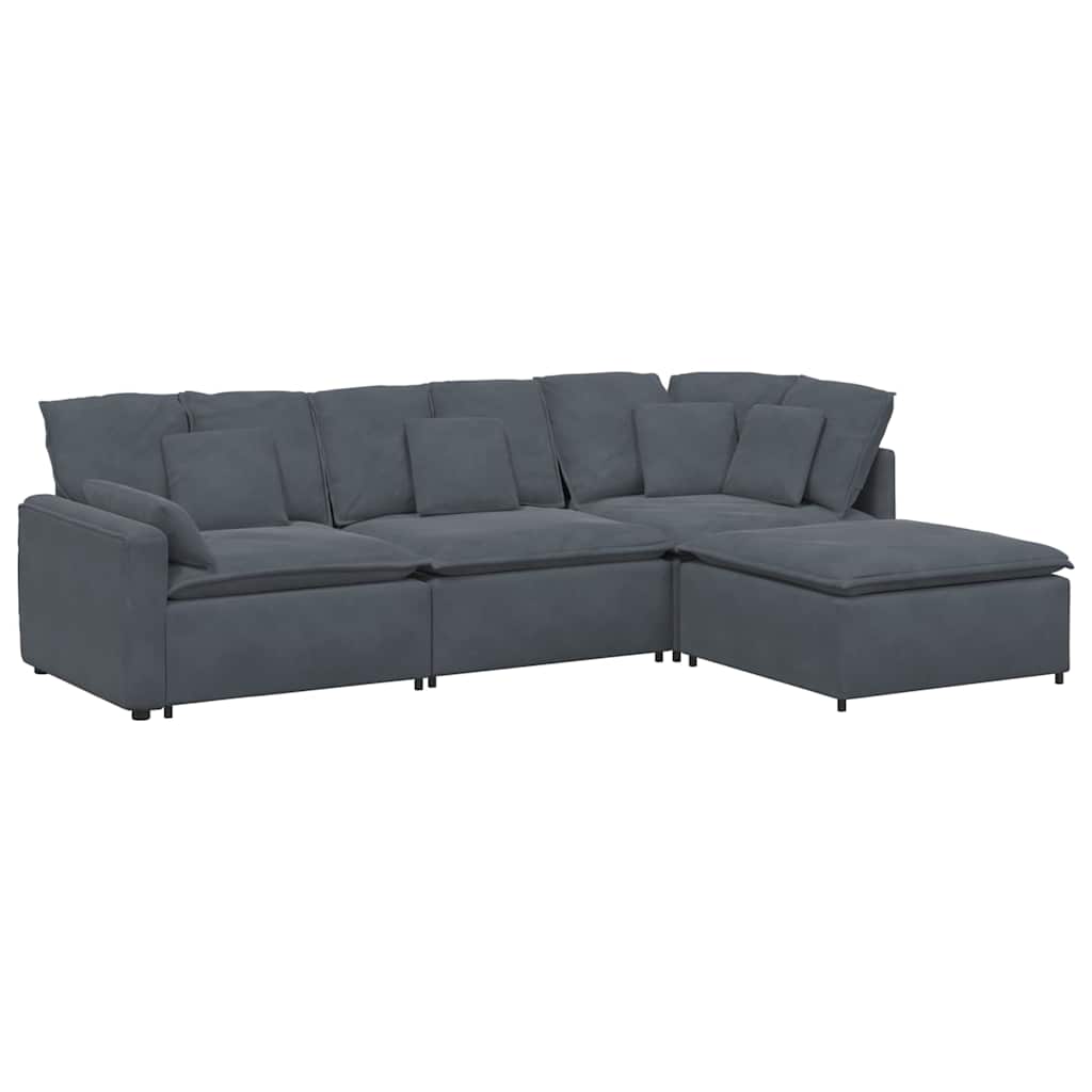 modulsofa med fodskammel og hynder fløjl mørkegrå