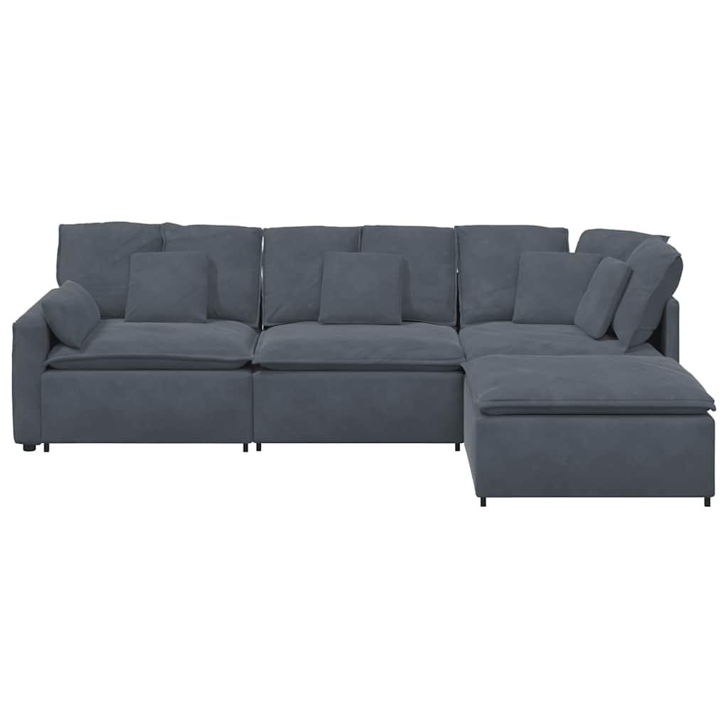 modulsofa med fodskammel og hynder fløjl mørkegrå