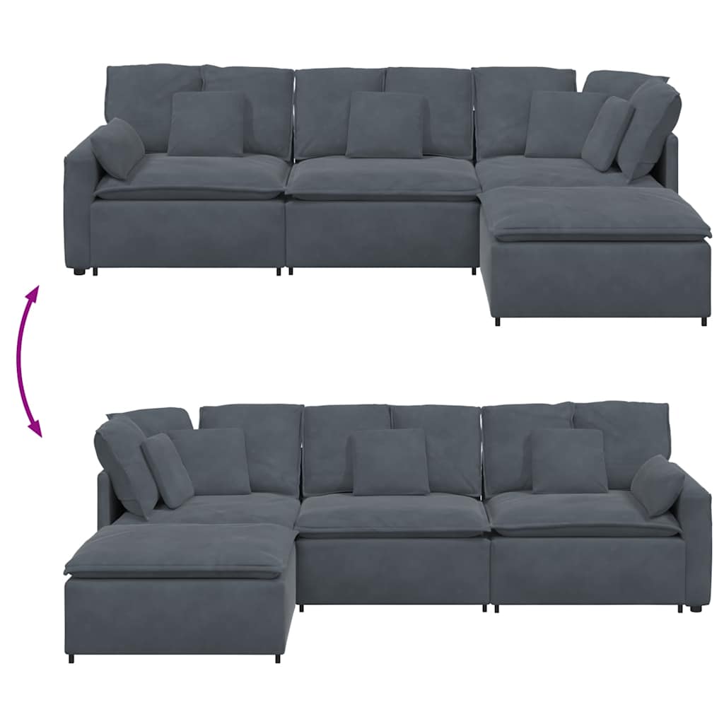 modulsofa med fodskammel og hynder fløjl mørkegrå
