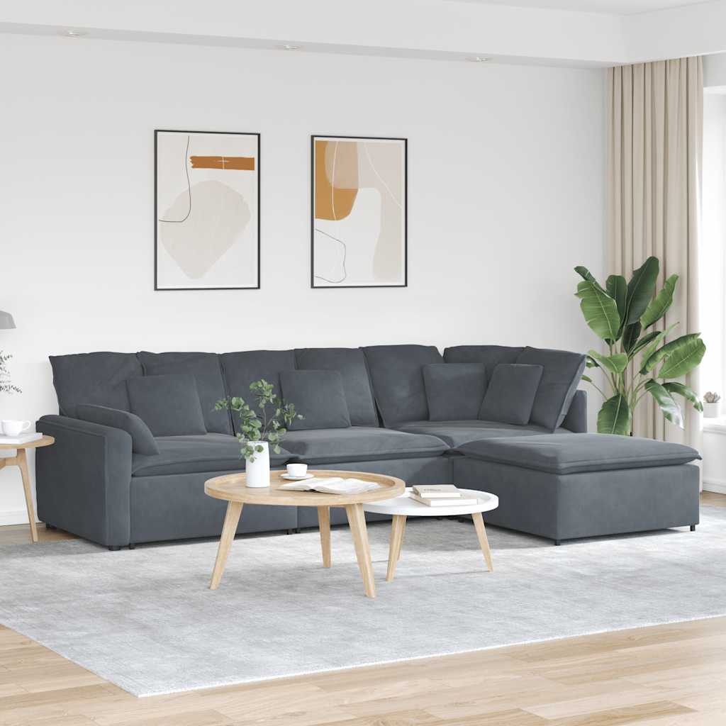 modulsofa med fodskammel og hynder fløjl mørkegrå