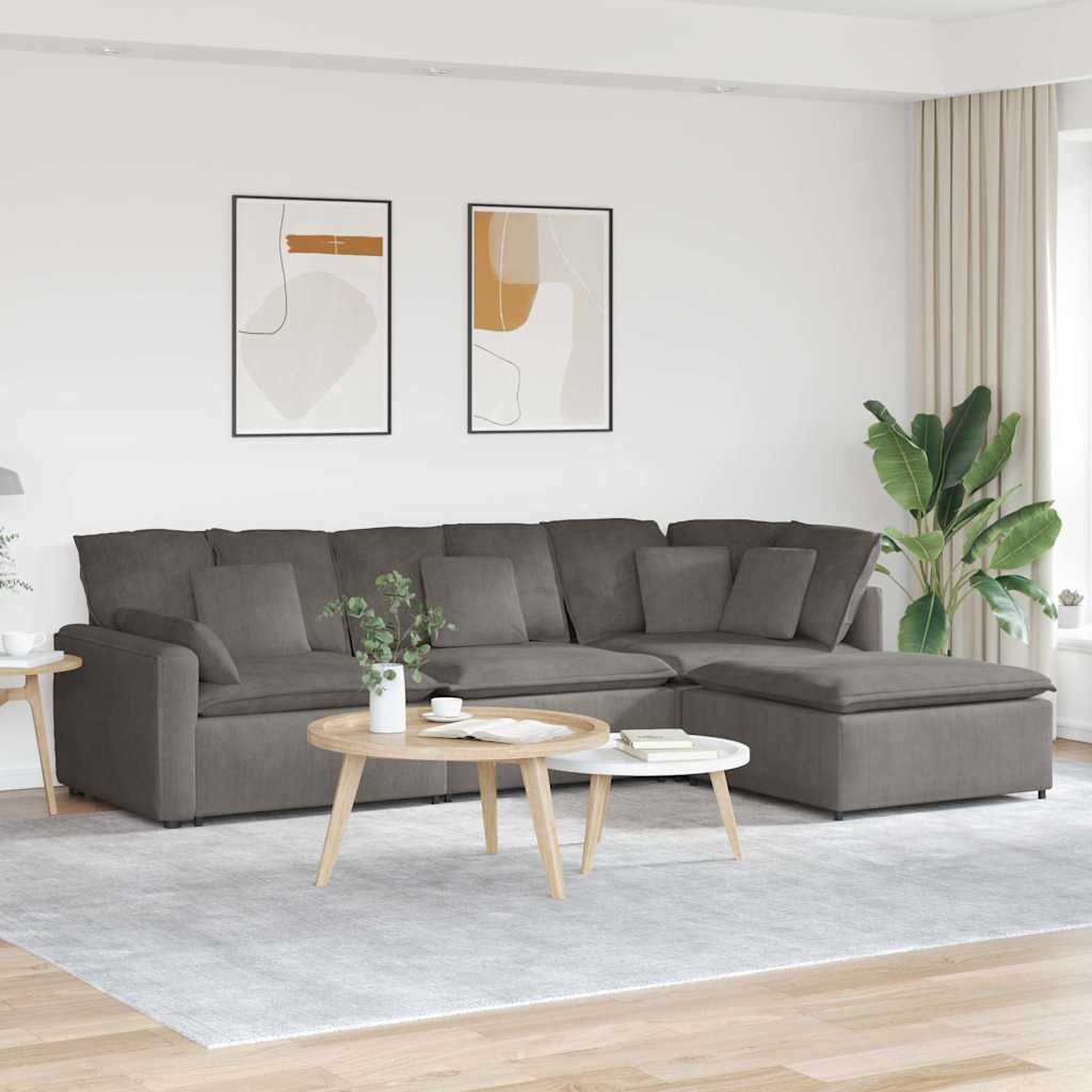 modulsofa med fodskammel og hynder føjlsstof lysegrå
