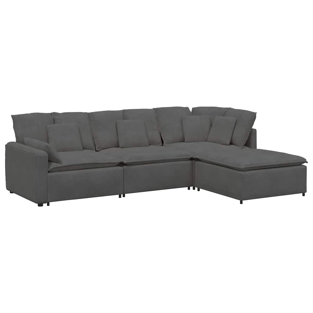 modulsofa med fodskammel og hynder føjlsstof mørkegrå