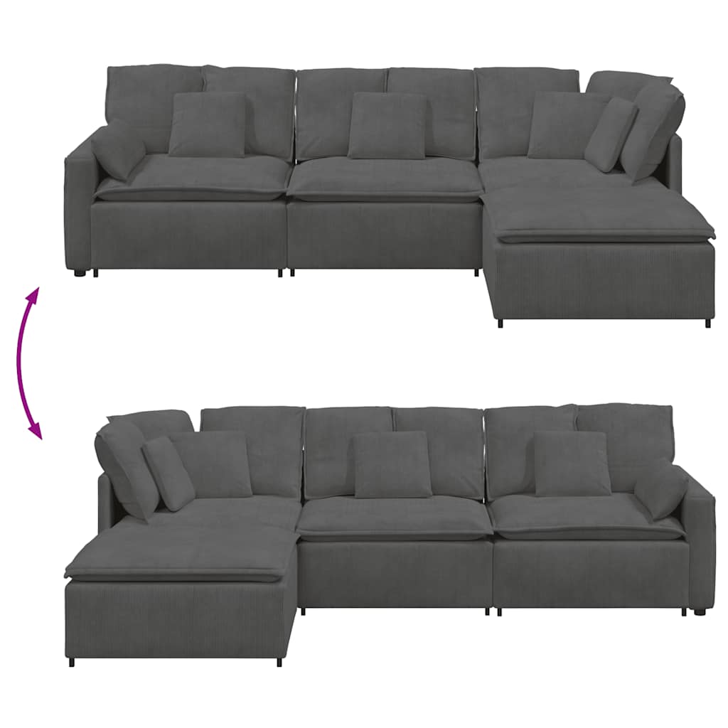 modulsofa med fodskammel og hynder føjlsstof mørkegrå
