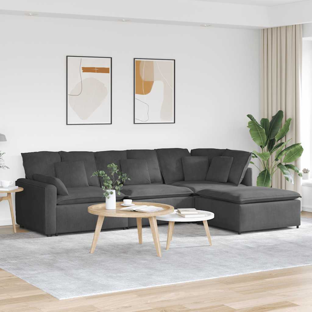 modulsofa med fodskammel og hynder føjlsstof mørkegrå