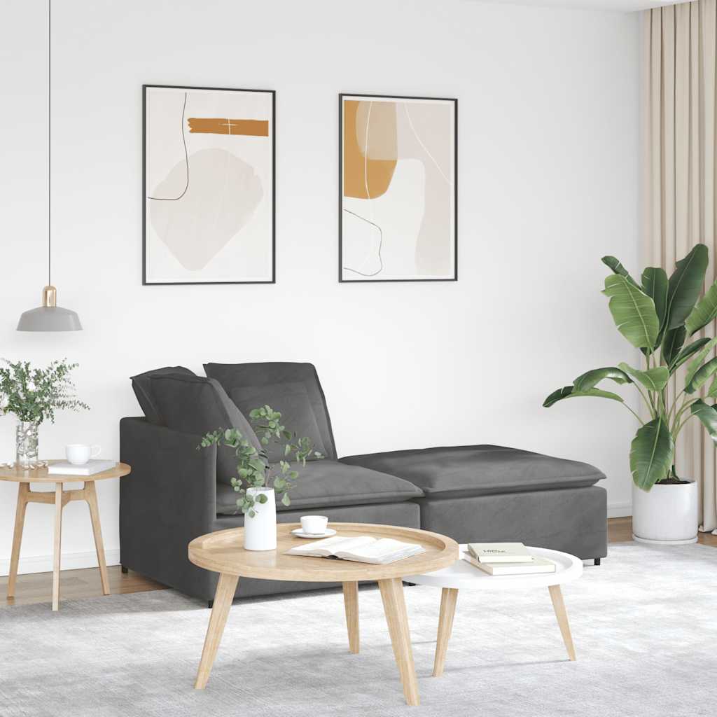 modulsofa med fodskammel og hynder føjlsstof mørkegrå