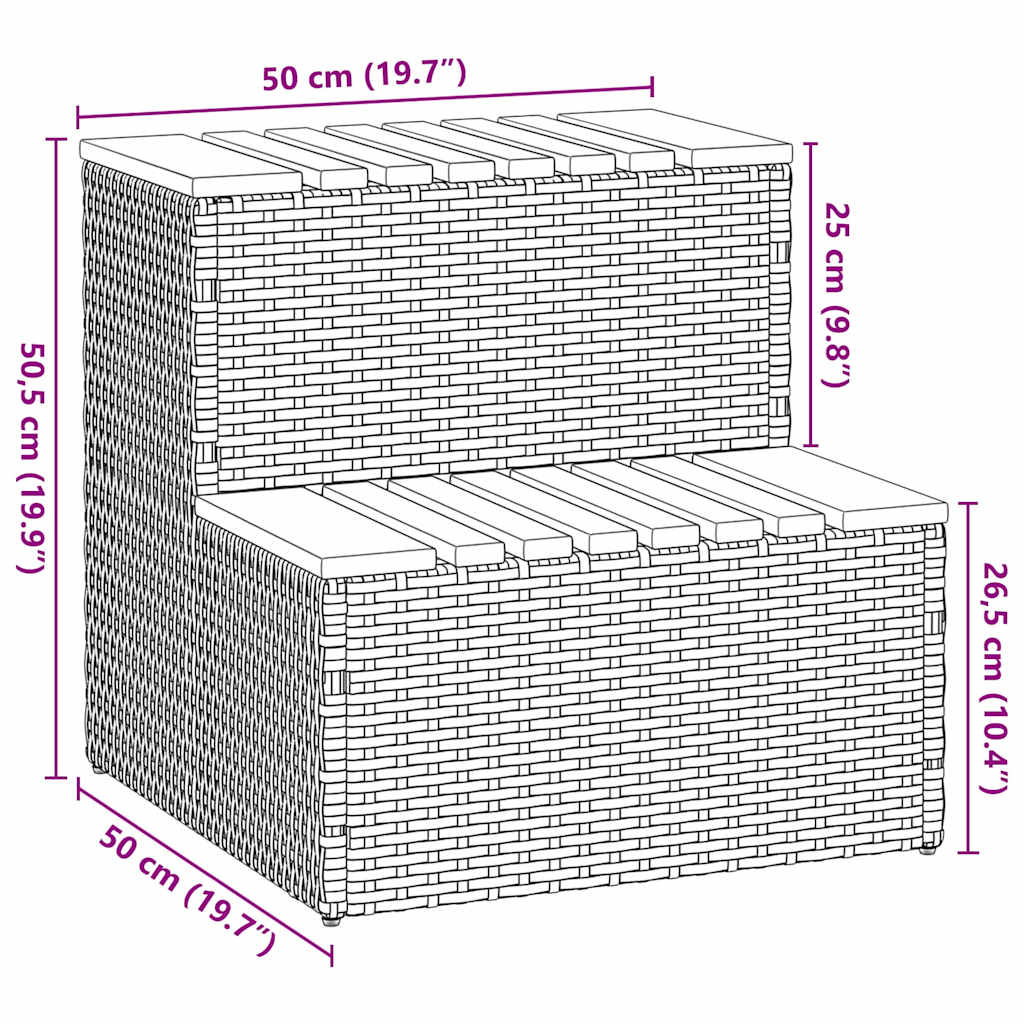 spakant 50x50x50,5 cm polyrattan og massivt akacietræ beige