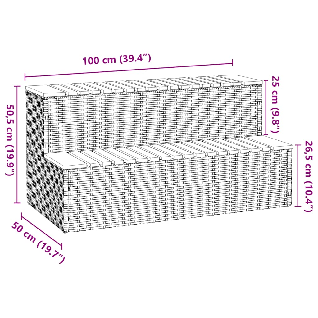 spakant 100x50x50,5 cm polyrattan og massivt akacietræ lysegrå