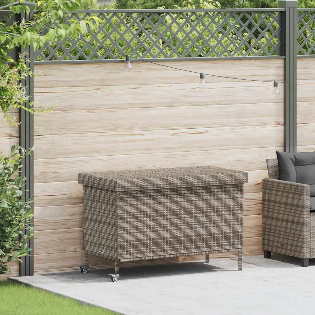 opbevaringsboks med hjul 110x55x73 cm polyrattan grå