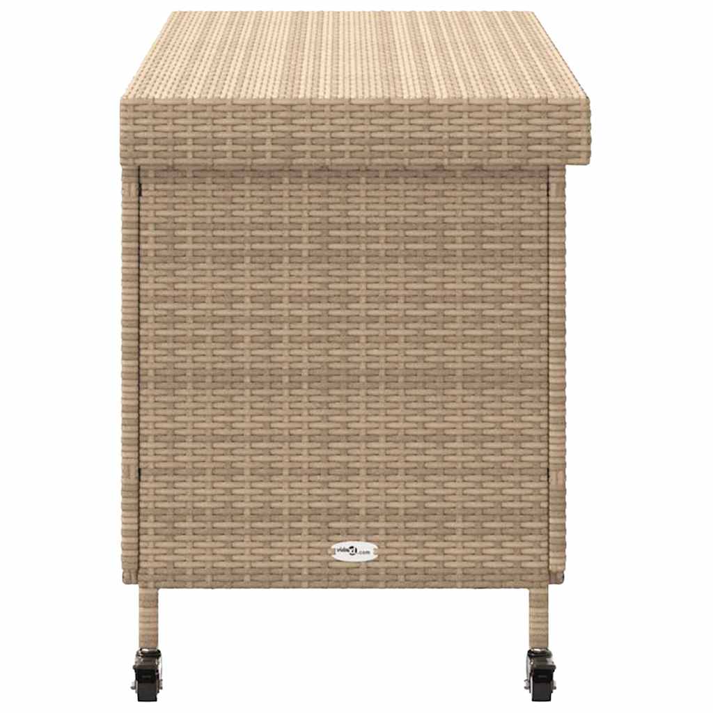 opbevaringsboks med hjul 110x55x73 cm polyrattan beige