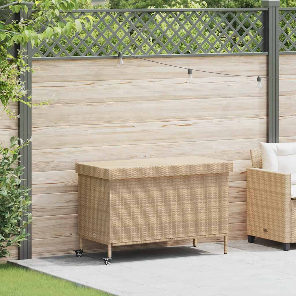 opbevaringsboks med hjul 110x55x73 cm polyrattan beige