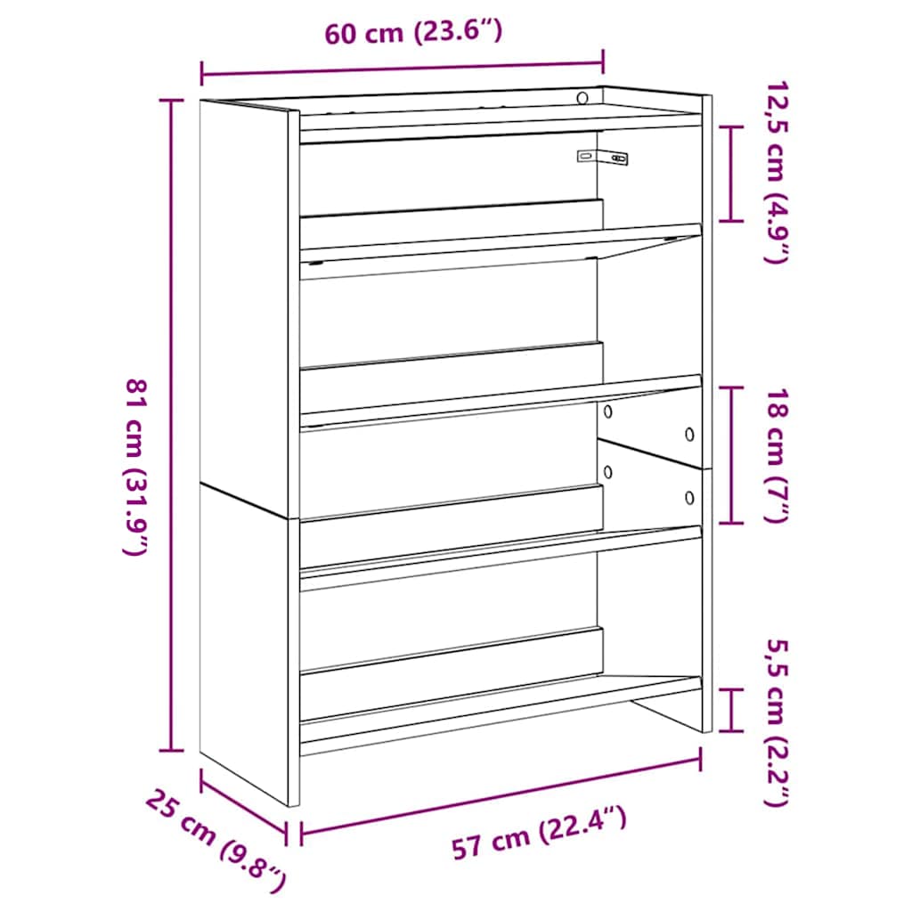 skoreol 60x25x81 cm konstrueret træ hvid