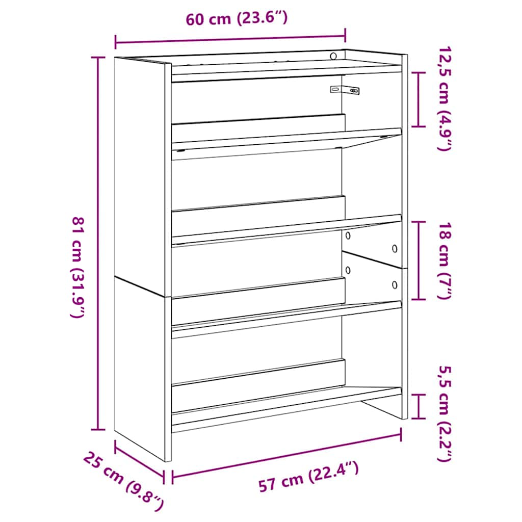 skoreol 60x25x81 cm konstrueret træ sonoma-eg