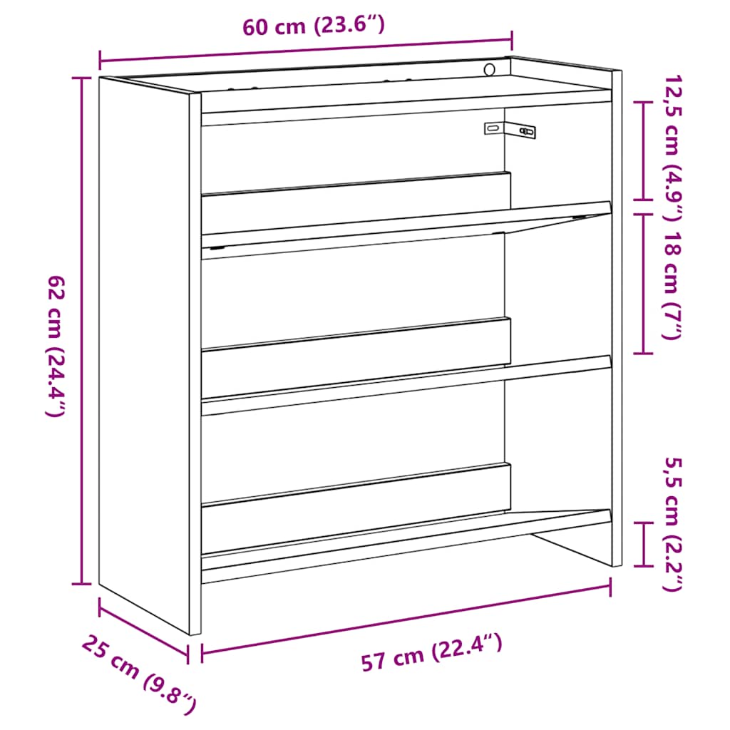 skoreol 60x25x62 cm konstrueret træ røget egetræsfarve