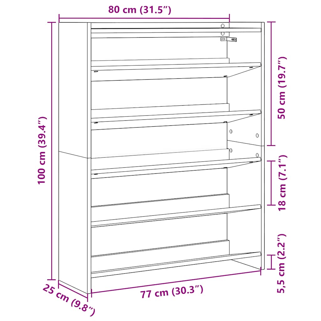skoreol 80x25x100 cm konstrueret træ sonoma-eg