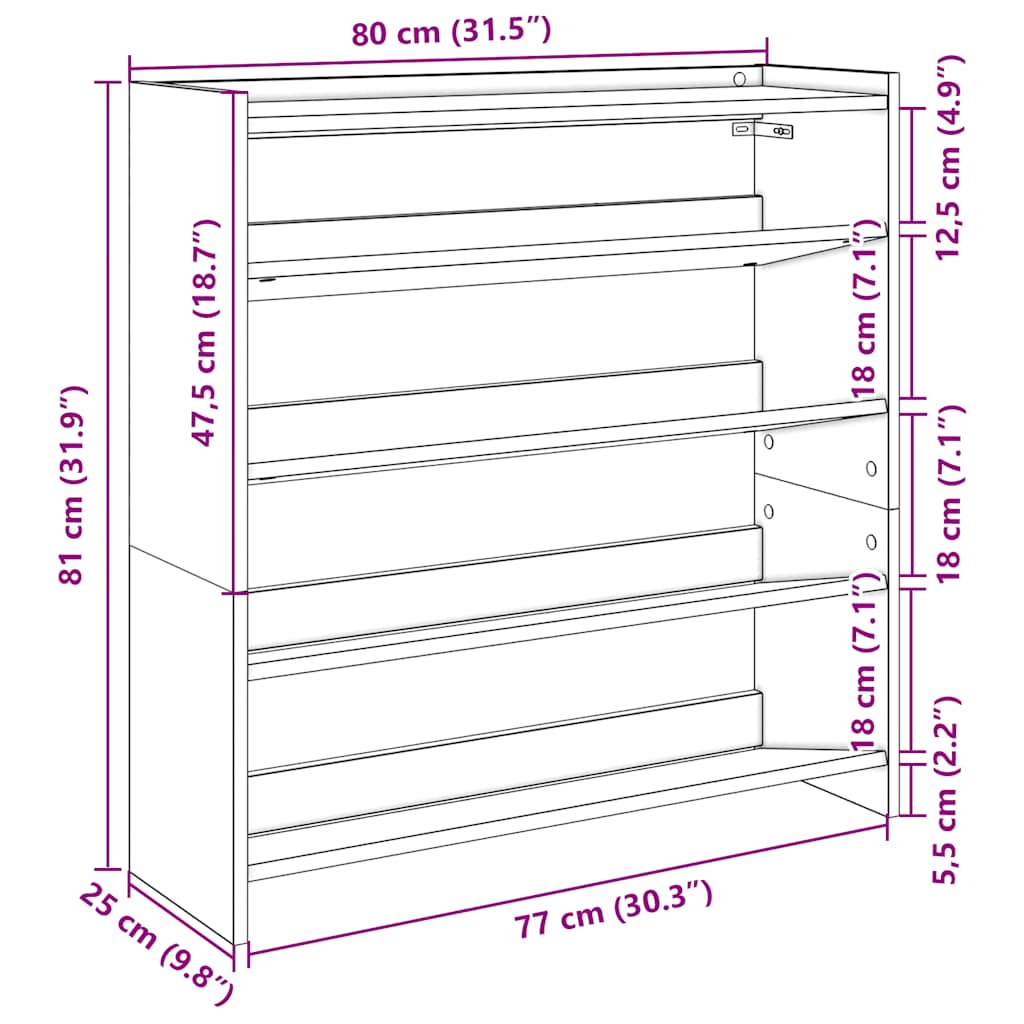 skoreol 80x25x81 cm konstrueret træ sonoma-eg
