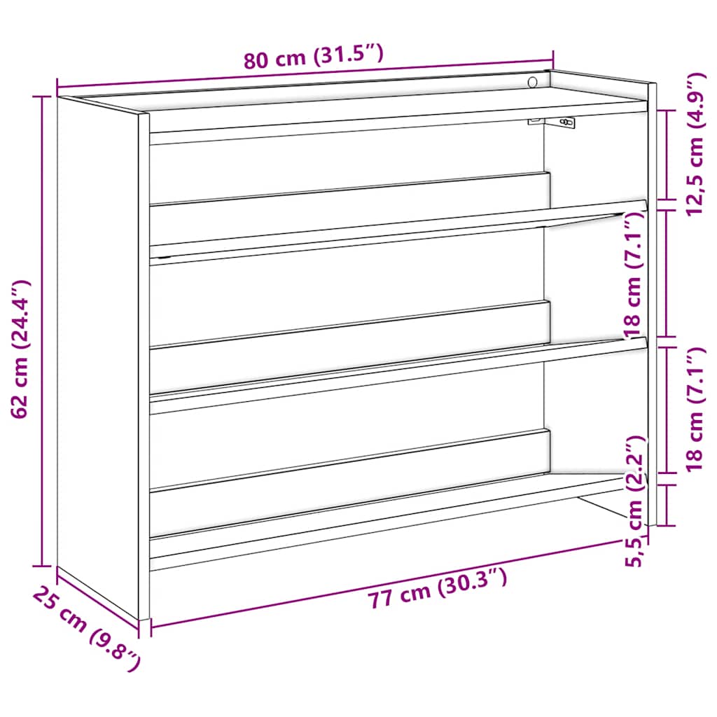 skostativ 80x25x62 cm konstrueret træ sort