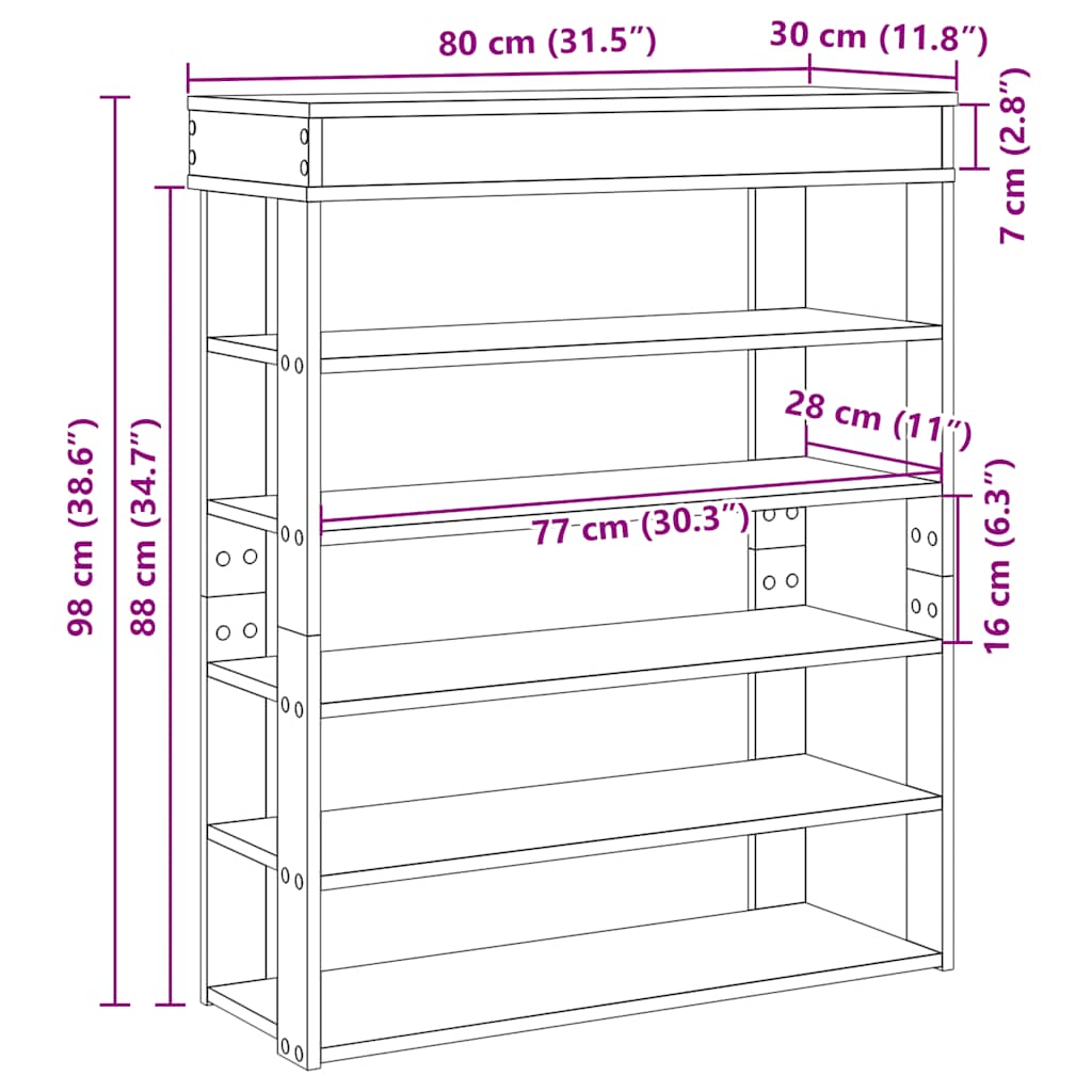skoreol 80x30x98 cm konstrueret træ beton-eg