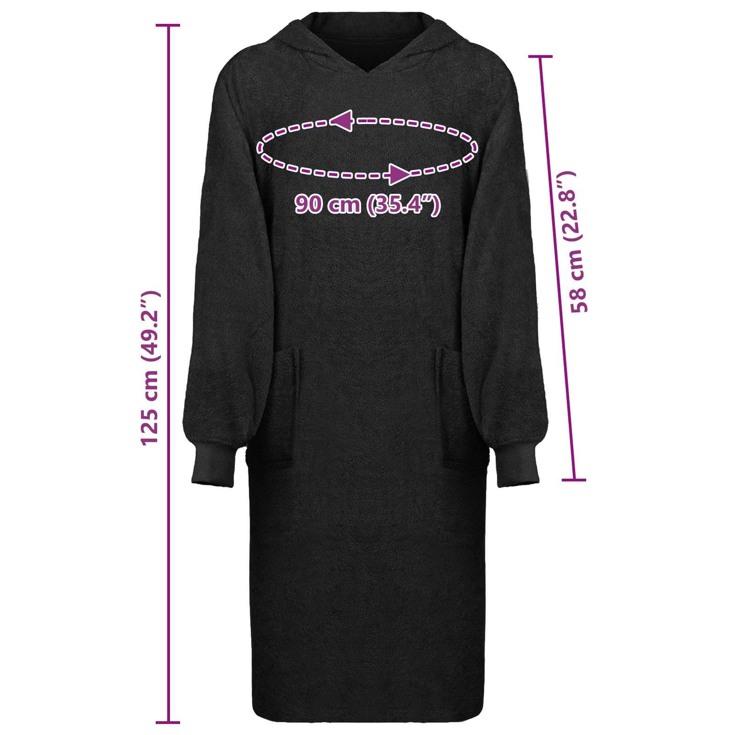 Tæppe-hoodie KINN Sort XL Bomuld