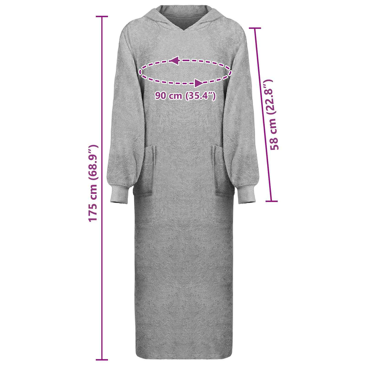 Tæppe-hoodie KINN Grå XXL Bomuld
