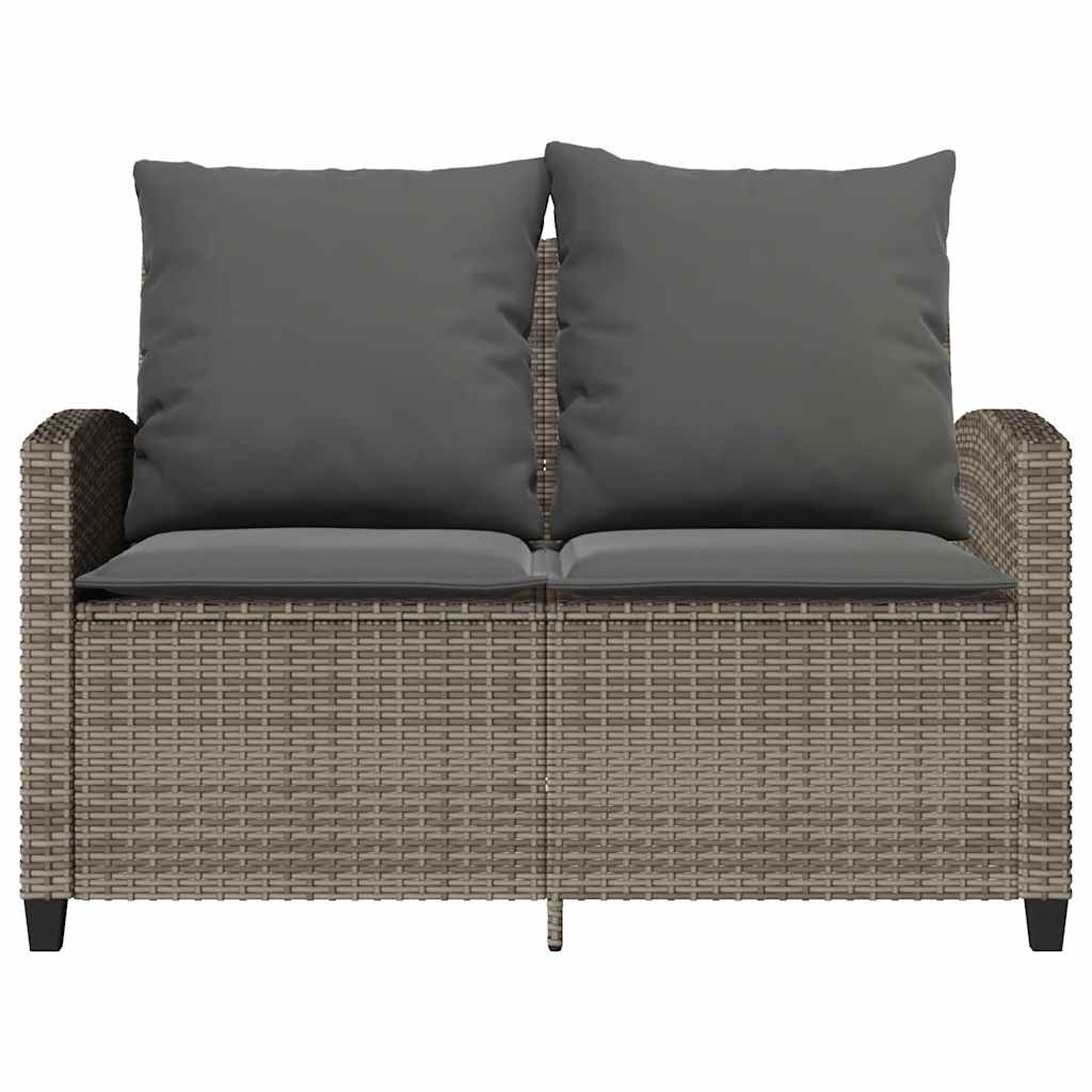 2-personers sofa med hynder og bord polyrattan grå