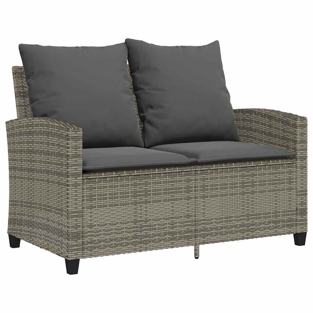 2-personers sofa med hynder og bord polyrattan grå