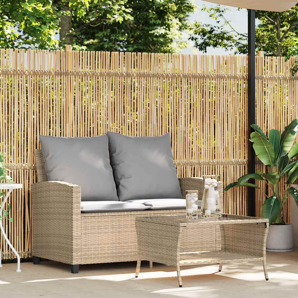2-personers sofa med hynder og bord polyrattan beige
