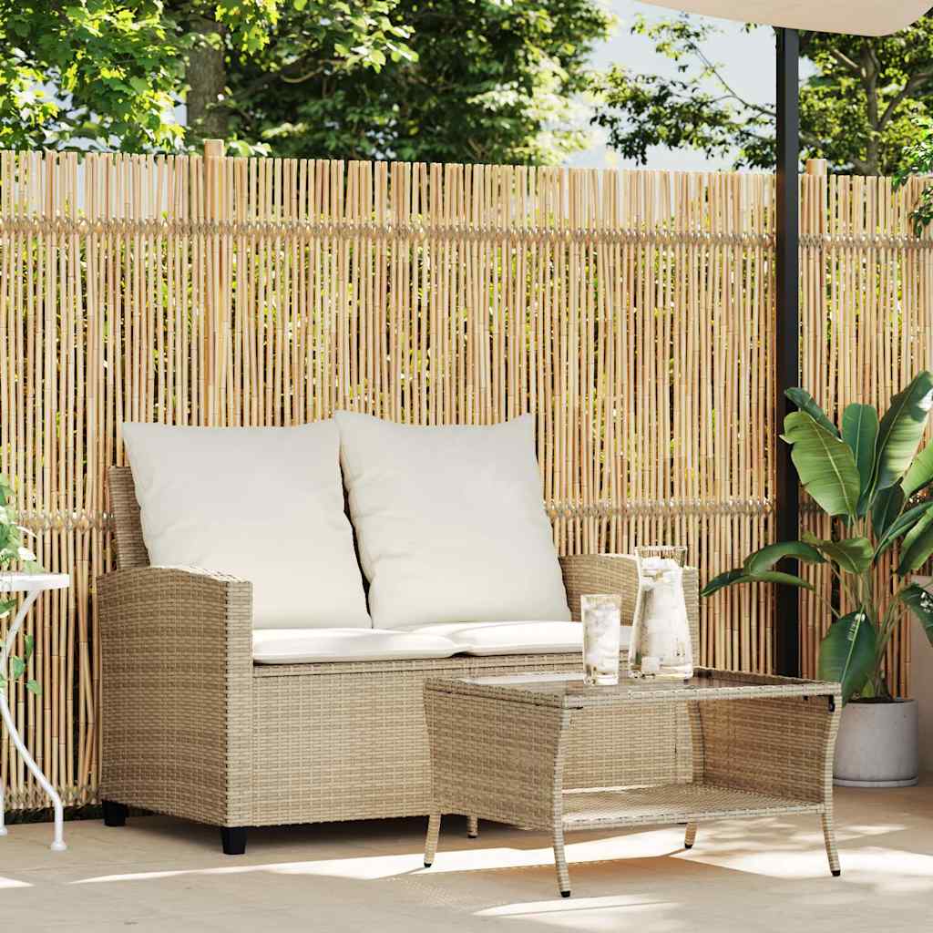2-personers sofa med hynder og bord polyrattan beige