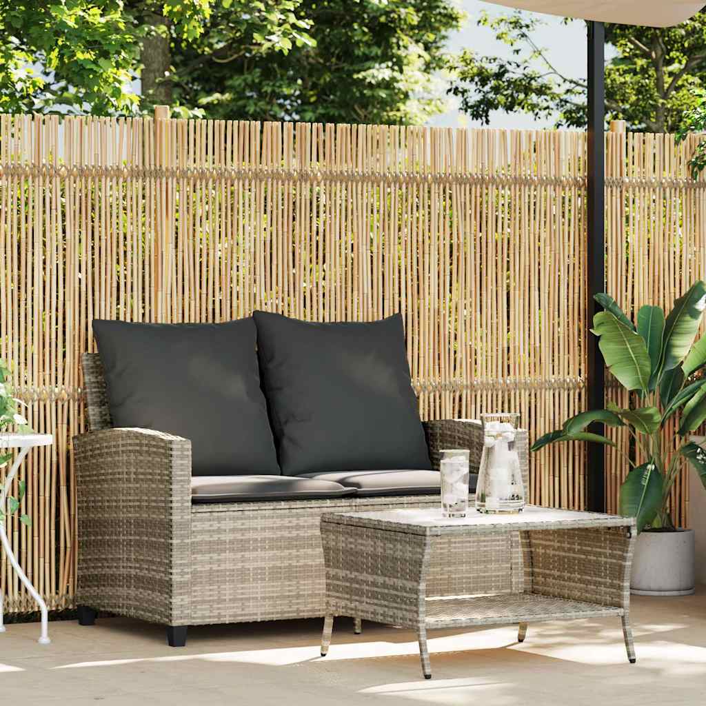 2-personers sofa med hynder og bord polyrattan lysegrå