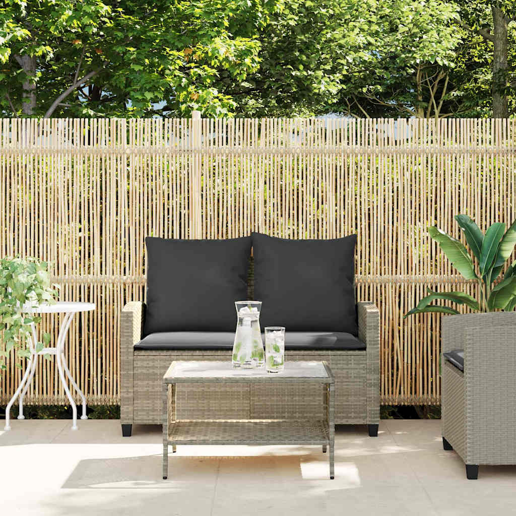 2-personers sofa med hynder og bord polyrattan lysegrå