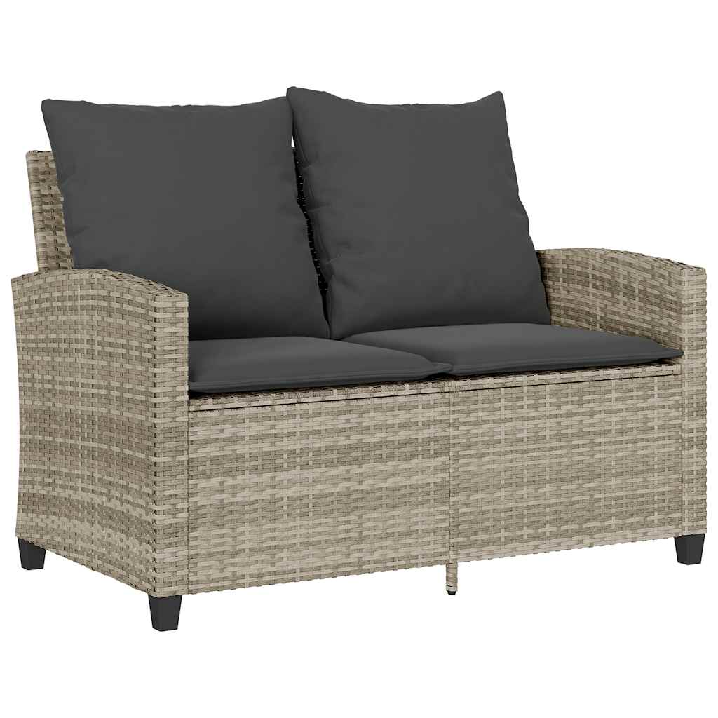 2-personers sofa med hynder og bord polyrattan lysegrå
