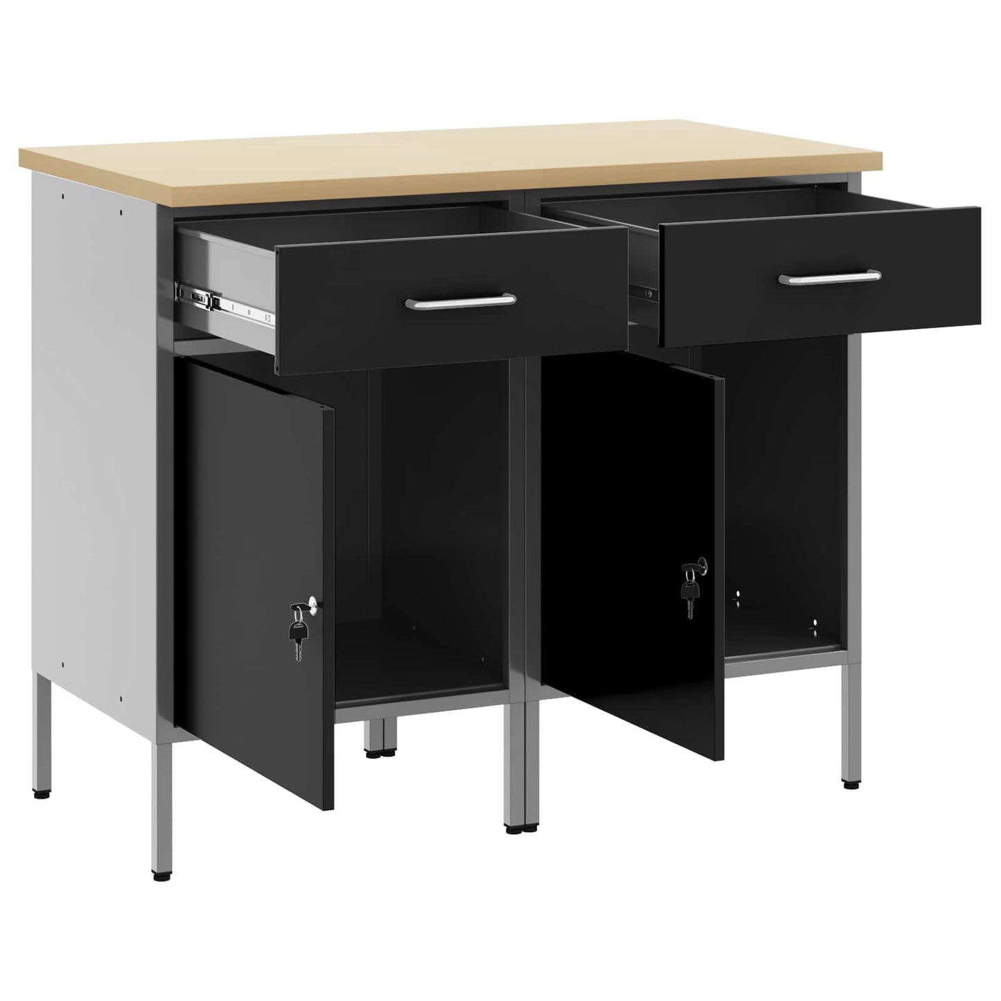 Arbejdsskab med skuffe 2 stk. Sort og grå 100 x 55 x 85 cm