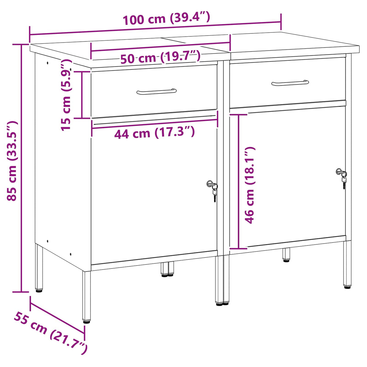 Arbejdsskab med skuffe 2 stk. Sort og grå 100 x 55 x 85 cm