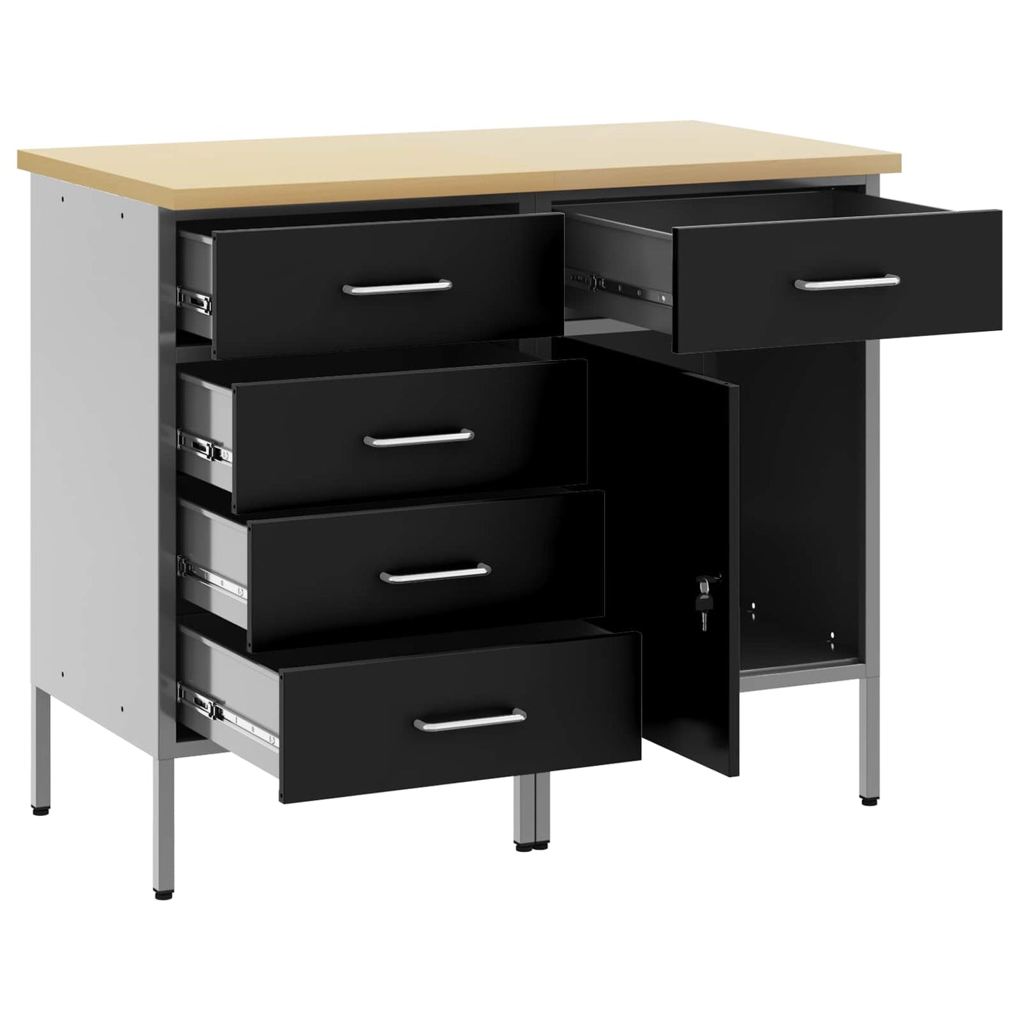Arbejdsskab med skuffe 2 stk. Sort og grå 100 x 55 x 85 cm