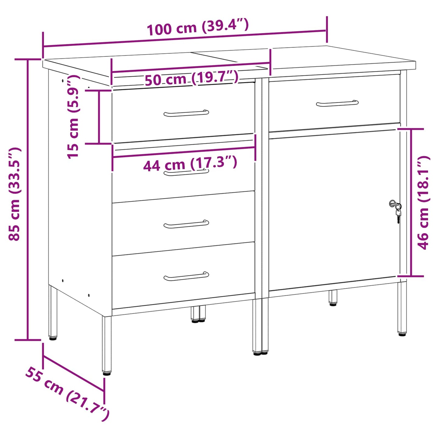 Arbejdsskab med skuffe 2 stk. Sort og grå 100 x 55 x 85 cm