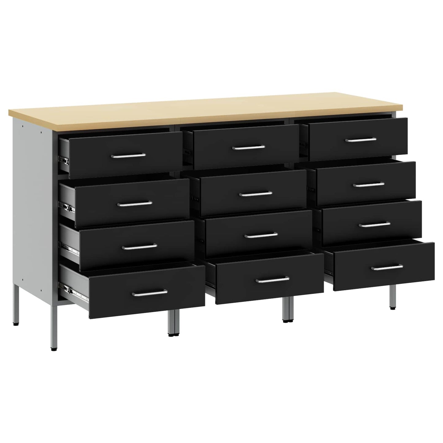 Arbejdsskab med skuffe 3 stk. Sort og grå 150 x 55 x 85 cm