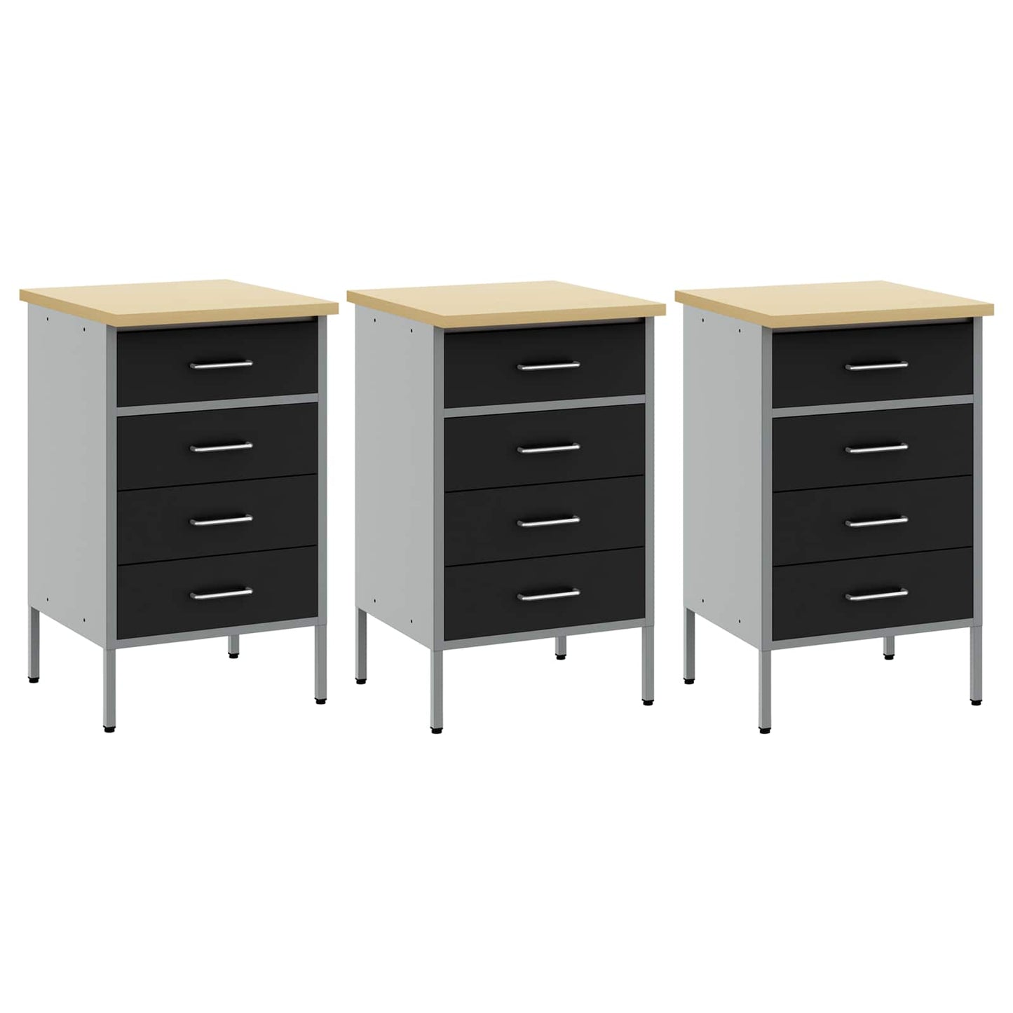 Arbejdsskab med skuffe 3 stk. Sort og grå 150 x 55 x 85 cm