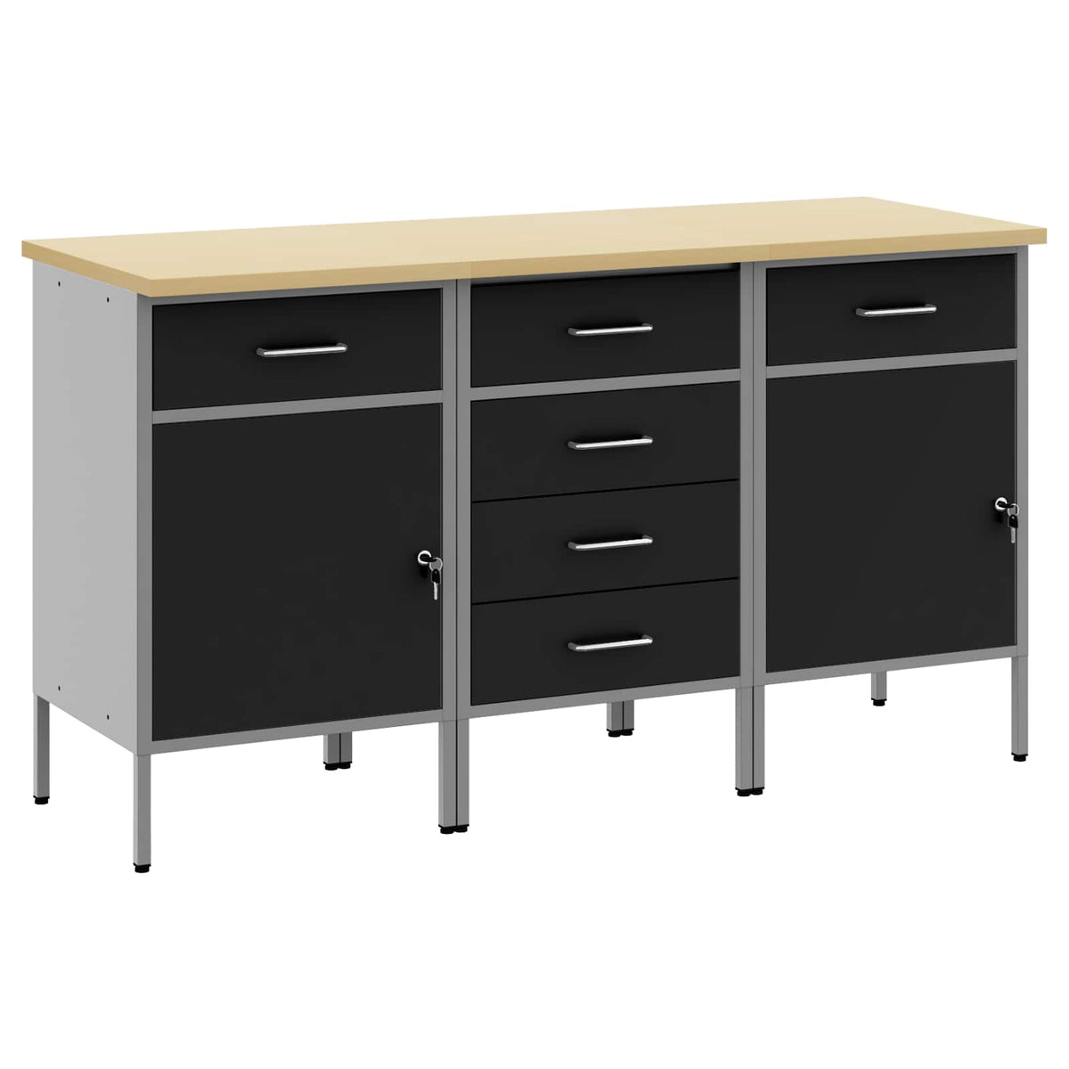 Arbejdsskab med skuffe 3 stk. Sort og grå 150 x 55 x 85 cm