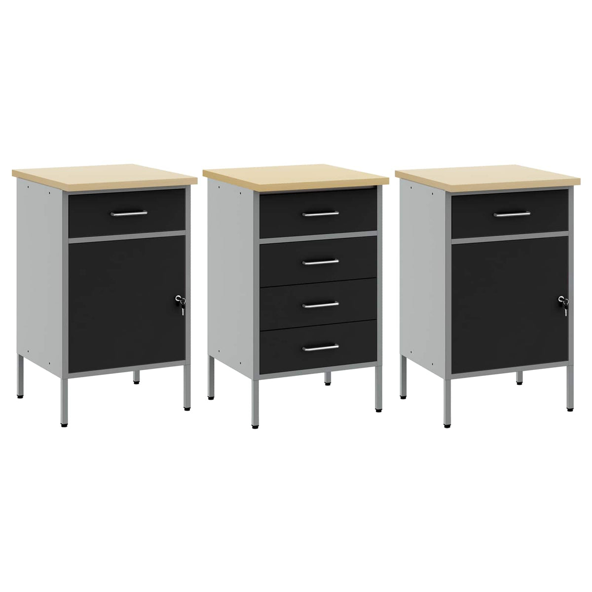 Arbejdsskab med skuffe 3 stk. Sort og grå 150 x 55 x 85 cm