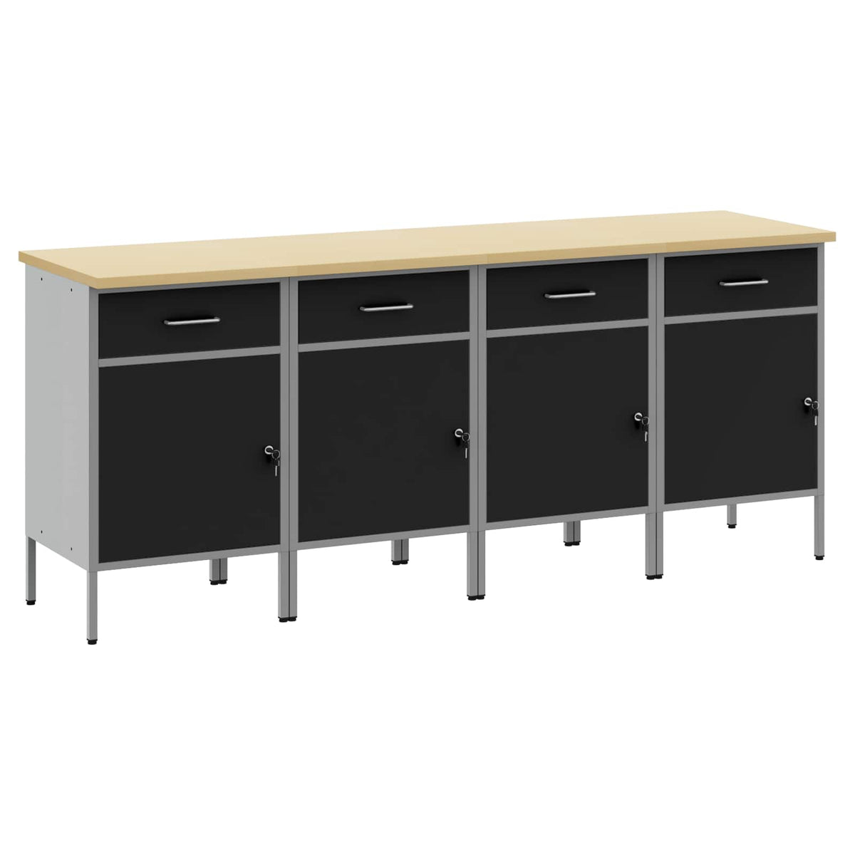 Arbejdsskab med skuffe 4 stk. Sort og grå 200 x 55 x 85 cm